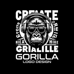 Gorilla Wearing Headphones Vector Logo Design