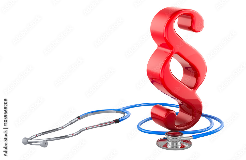 Poster section, paragraph symbol with stethoscope. 3d rendering isolated on transparent background
