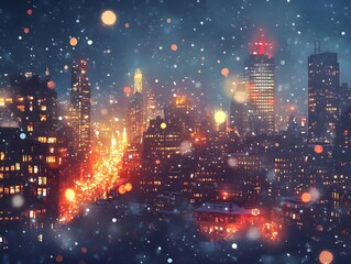 Obraz premium A cityscape at night illuminated by Christmas lights