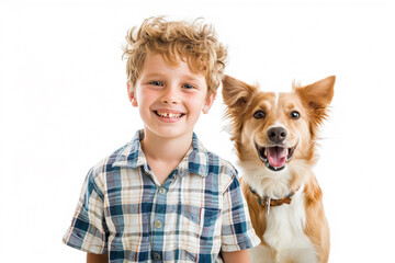 Happy Boy Standing with a Friendly Dog, Ideal for Family and Pet Themes