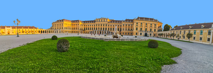 Panoramic view of the Schonbrunn Palace, at sunset, Vienna, Austria