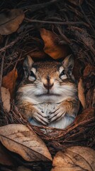 Obraz premium Chipmunk Hibernating in Underground Nest, Wildlife Photography Generative AI