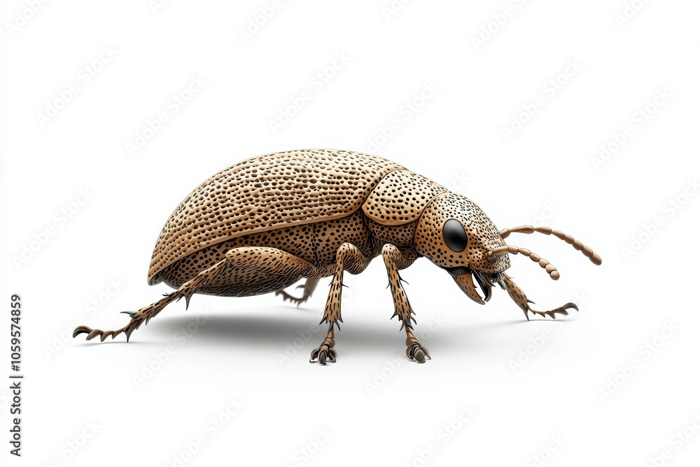 Poster a detailed macro shot of a unique weevil insect on a white isolate background.