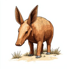 Aardvark standing in a natural habitat with a focus on its large ears and unique features.