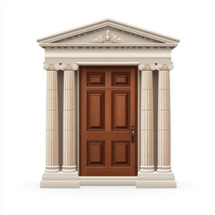 Fototapeta premium Classic architectural door with columns and a pediment, isolated on white background.