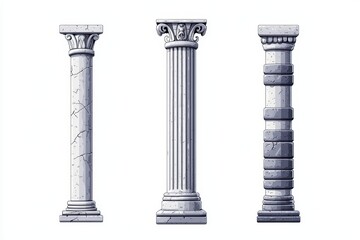 Obraz premium Classic architectural pillars, white isolated background.