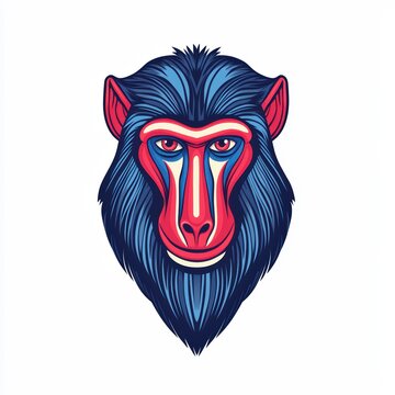recommend clip art: Colorful and detailed illustration of a baboon face on a white isolated background.