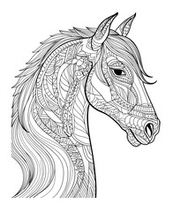 Intricate Mandala Horse Line Art Design Without Background