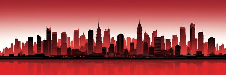Obraz premium cityscape silhouette asian themed banner with red backdrop. light blinds background