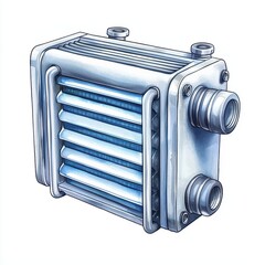 Fototapeta premium Detailed illustration of a mechanical heat exchanger on a white isolated background.