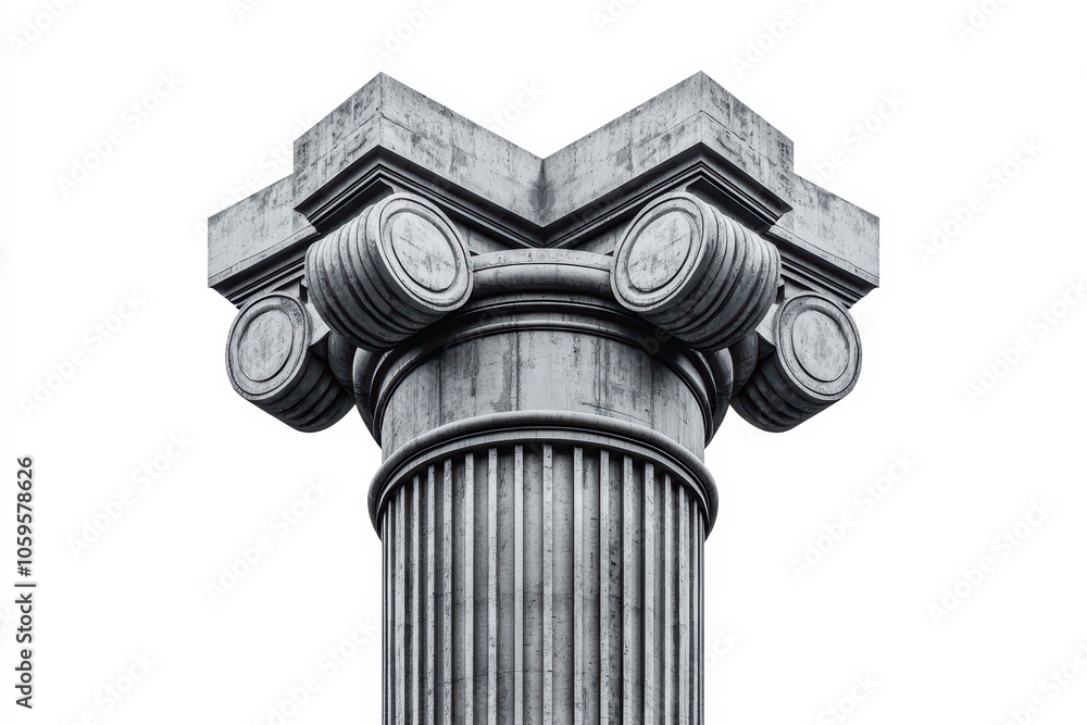 Poster detailed view of a classical column showcasing distinct architectural features against a white backg