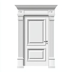 Fototapeta premium Elegant white door with classical design, isolated on white background.