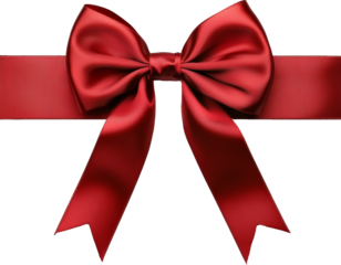 Red gift bow with ribbon on a transparent background, festive decoration concept