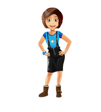 Smiling Cartoon Girl Standing Confidently Character, cartoon vector art illustration