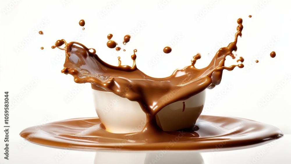 Aufkleber a splash of chocolate from a bowl, creating an artistic and dynamic scene.