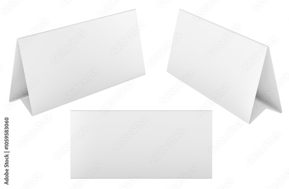 Poster blank table cards, front and side views. 3d rendering isolated on transparent background