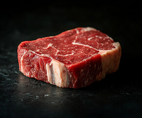 Rohes Steak auf schwarzem Hintergrund mit Gew&uuml;rzen

