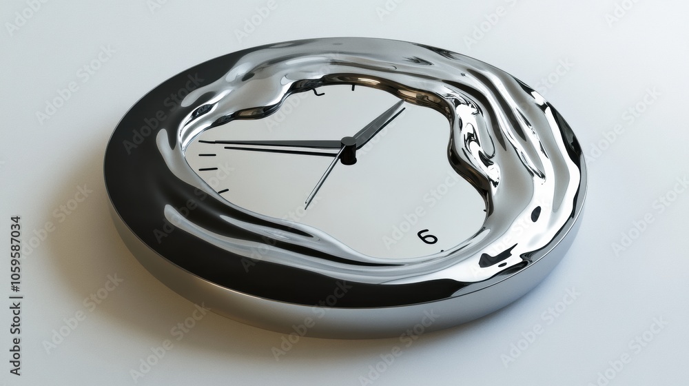 Aufkleber A surreal clock features melting hands, illustrating the concept of time as fluid and intangible in a minimalist environment. Generative AI