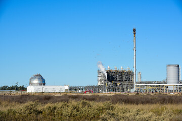 Industrial facilities of the Argentine petrochemical industry, Patagonia, Argentina.