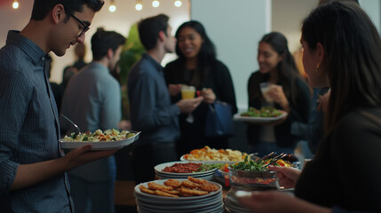 Networking Social Event: Professionals Connecting Over Food, Building Relationships, and Sharing Ideas in a Casual Setting