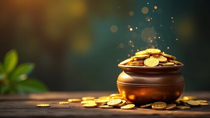 pot of gold. akshaya tritiya background with a pot with gold coins.