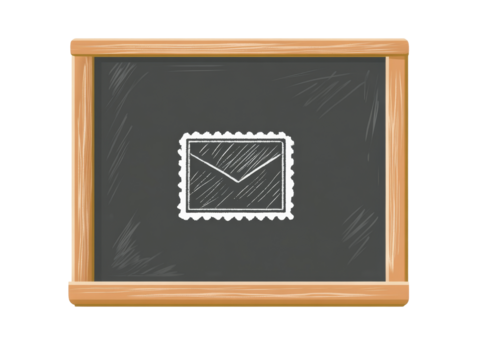 Chalk envelope drawing on blackboard, cut out transparent
