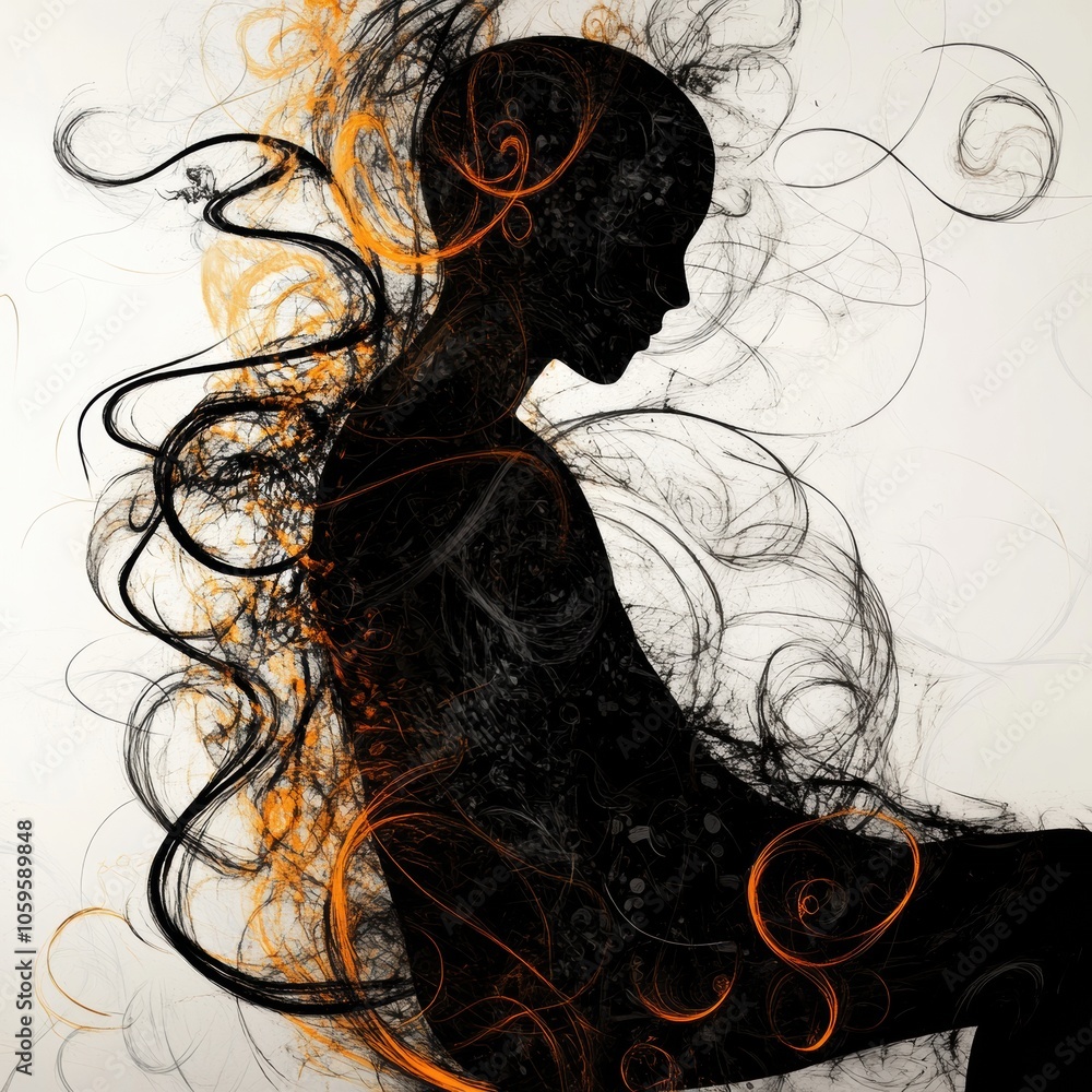 Aufkleber A person sits in quiet contemplation, surrounded by abstract swirls and dynamic elements against a soft backdrop. Generative AI