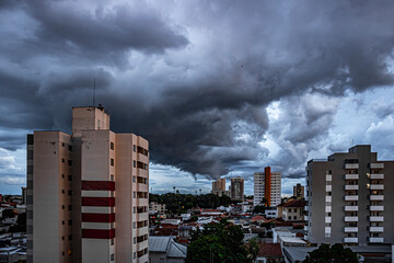 Marilia, Sao Paulo, Brazil. January, 29, 2023. Storm clouds forming over the city center