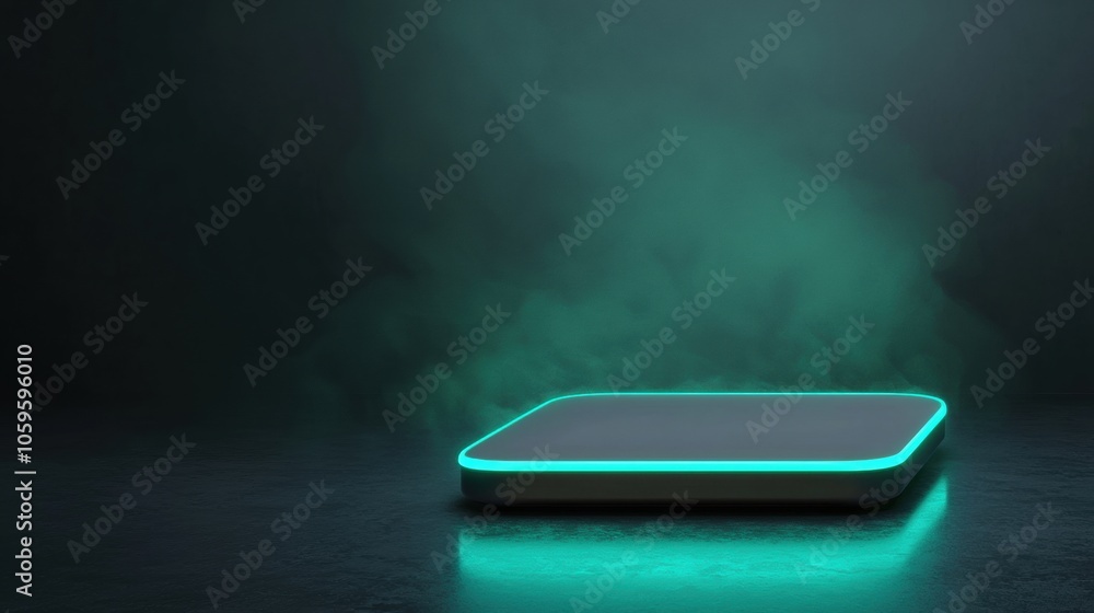 Poster a square object with a green glow on it