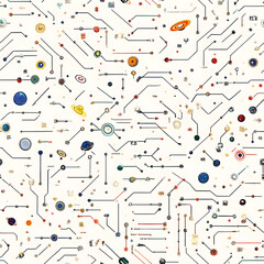 Obraz premium Seamless Celestial Circuit Pattern with Planets and Stars 