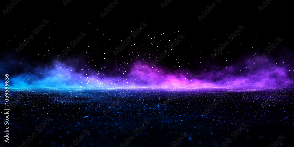 Poster a dark, abstract background of deep black merging into rich purple and blue, illuminated by vibrant 