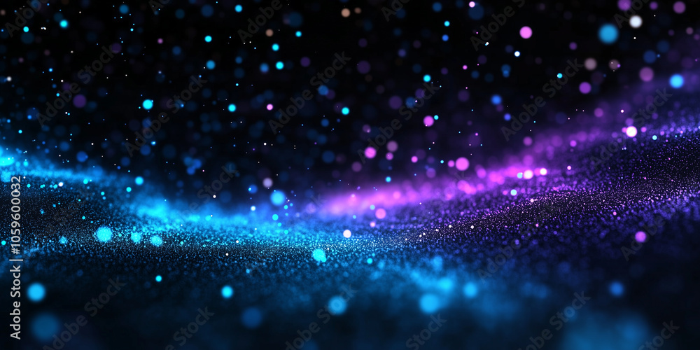 Poster a dynamic gradient of deep black transitioning into glowing dark blue and purple tones, with noise t