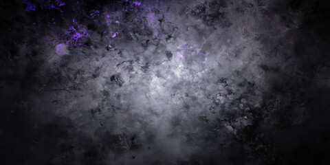Obraz premium A dark, grainy abstract background in deep charcoal and black with hints of glowing purple and blue noise textures, creating a textured, atmospheric design perfect for banners or h