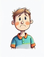 Drawing of a sad child with worried expression, conveying feelings of disappointment, loneliness and sadness