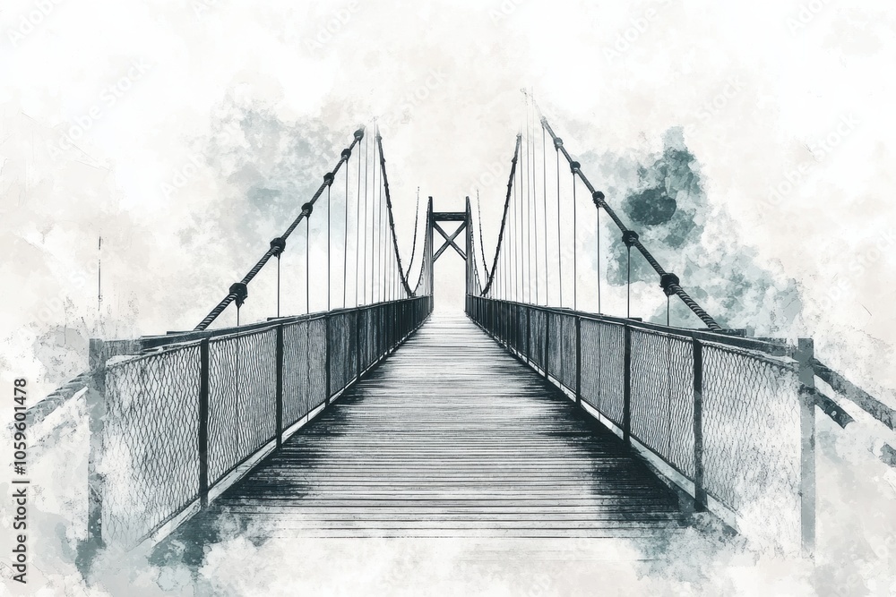 Fototapete this artwork illustrates a bridge stretching into the distance, embodying themes of journey and conn