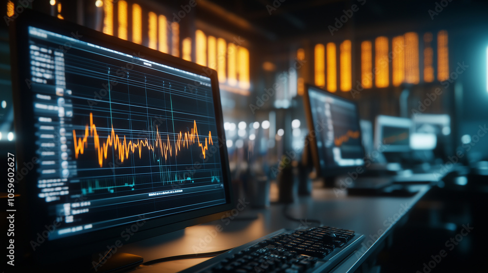 Poster a modern seismograph set in a dimly lit laboratory, with sharp, precise earthquake data being tracke