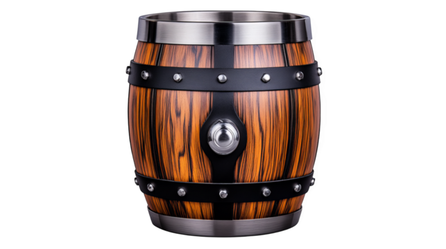 Wooden Barrel Mug with Metal Accents Rustic Beer Mug Design