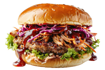 Beef Patty with Pulled Pork Isolated On Transparent Background