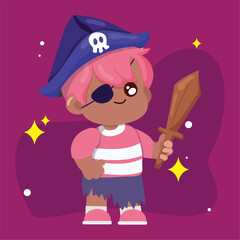 Little pirate costume with eyepatch and wooden sword Vectorq