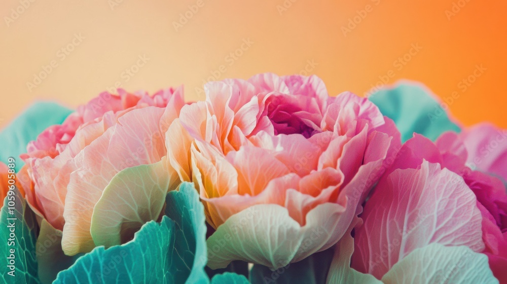 Aufkleber Delicate flowers of cabbage and squash display vibrant colors illuminated by soft sunlight in a peaceful garden setting. Generative AI