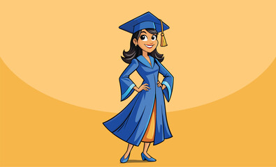 Vector of a young woman in a graduation dress, completing her university studies.