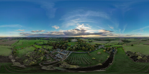 A 360 degree aerial view of Belvoir Castle near Melton Mowbray in Leicestershire, UK