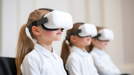 Children exploring historical sites through virtual reality during classroom activities
