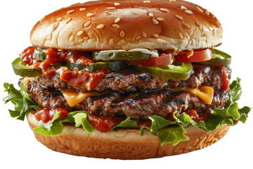 Pulled Pork Burger Delight Isolated On Transparent Background