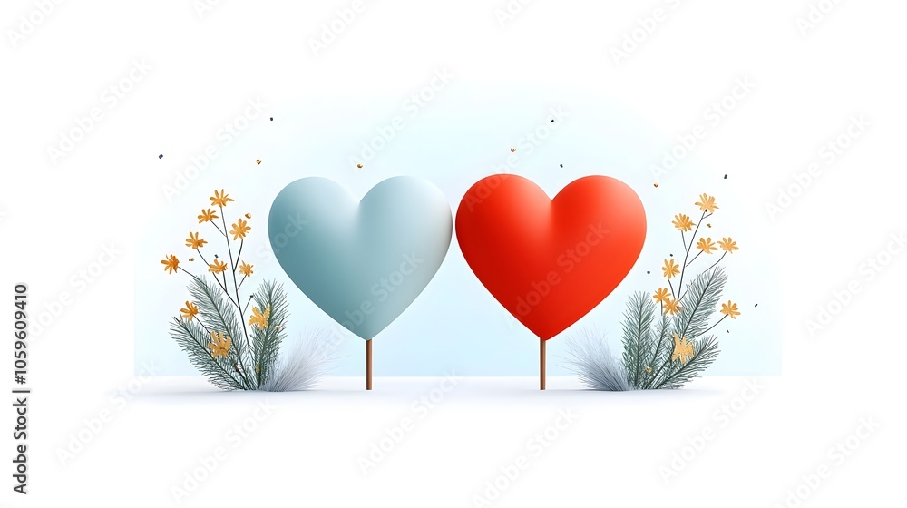 Poster two heart shaped puzzle pieces coming together in a flat design the unity connection and bond of lov