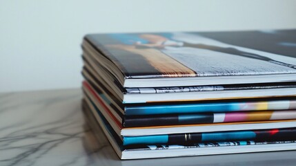 Closeup of glossy magazine stack