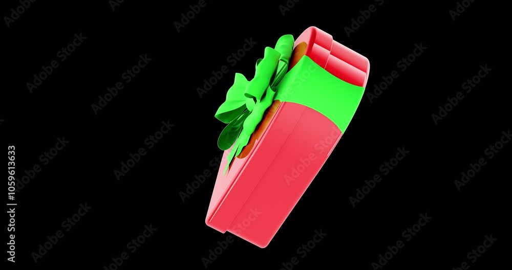 Poster red heart shaped gift box rotation animation, seamlessly loopable. 3d rendering isolated on transpar