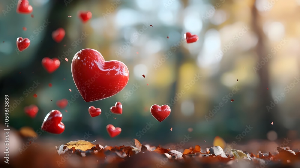 Poster delicate red hearts floating effortlessly in the air creating a romantic and enchanting atmosphere p