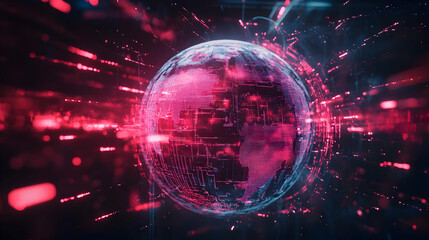 Obraz premium Digital Globe 3D Render with Pink Lights and Lines