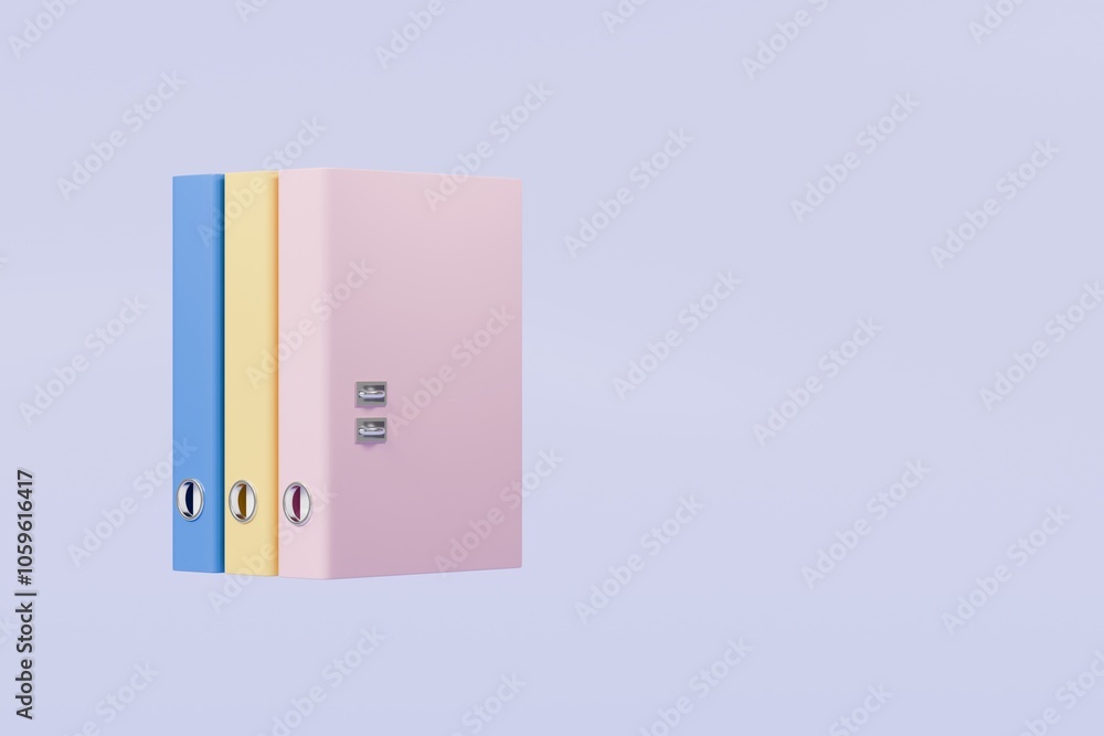 Poster 3d file folder with paper business icon. minimal binder file folder document icon. office equipment 